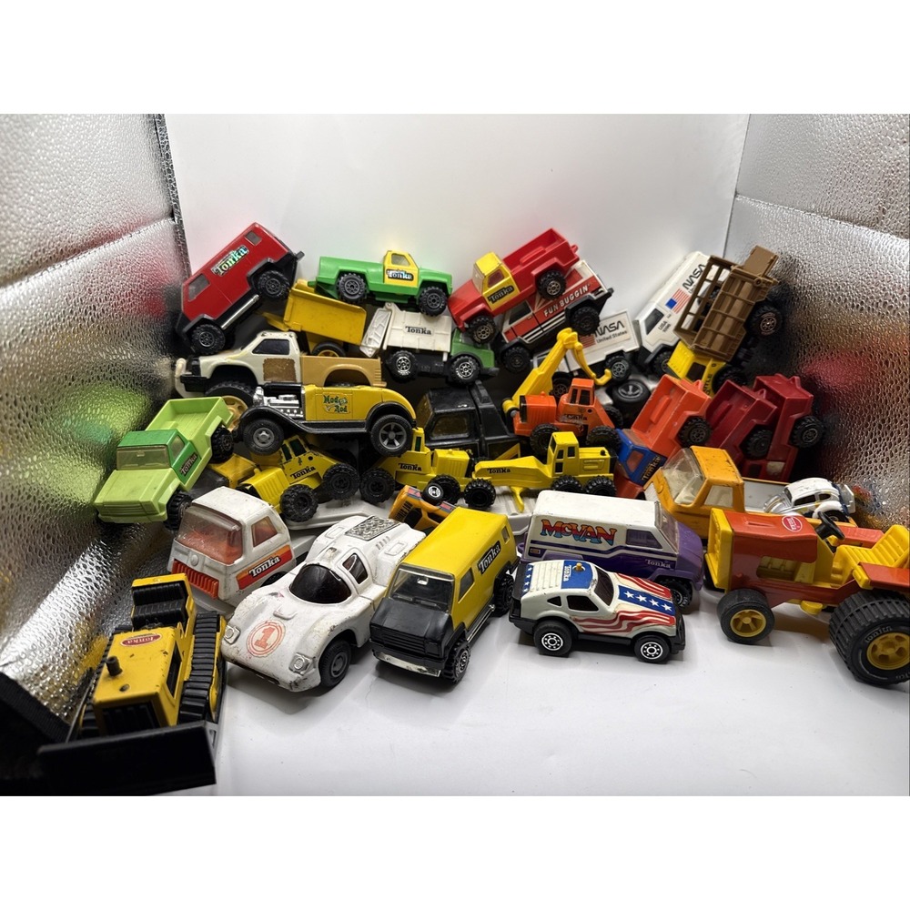 Vintage Tonka Vehicles Large Lot Cars, Trucks, Tow Truck, Tractor, McVan